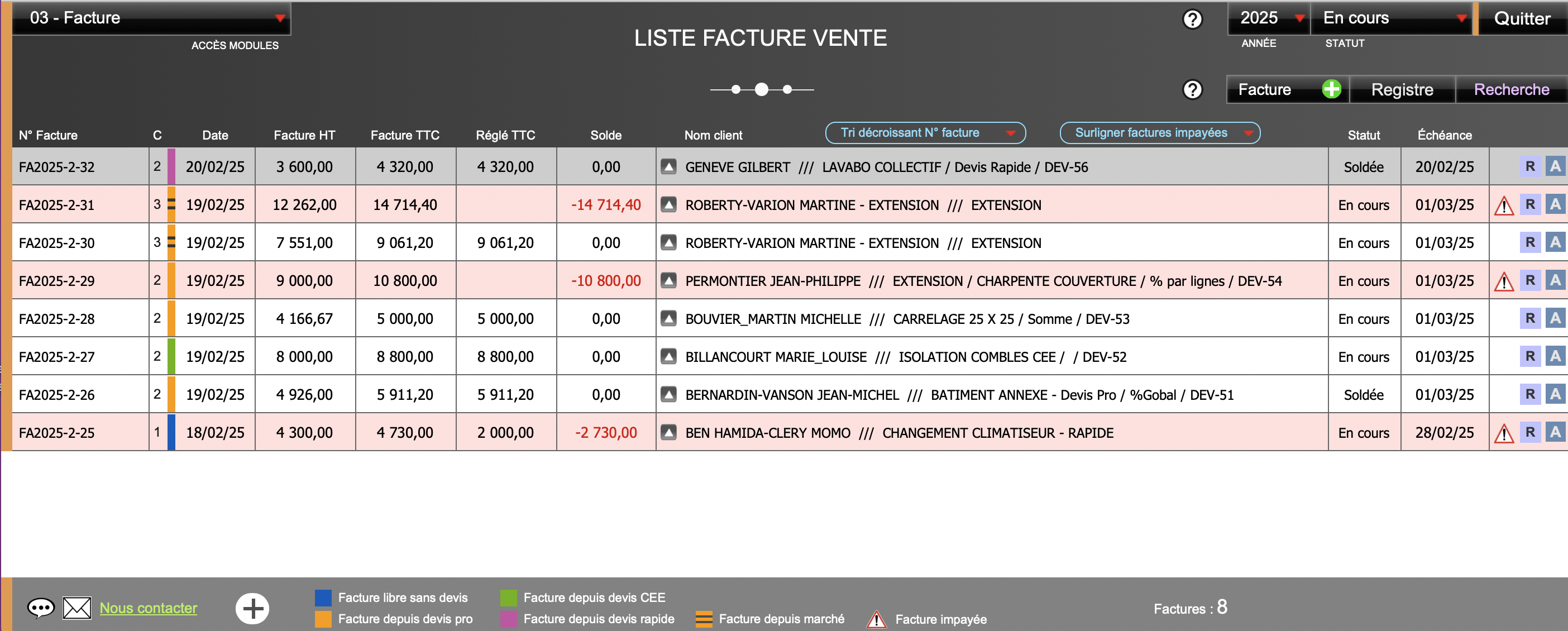 Liste factures vente amiba