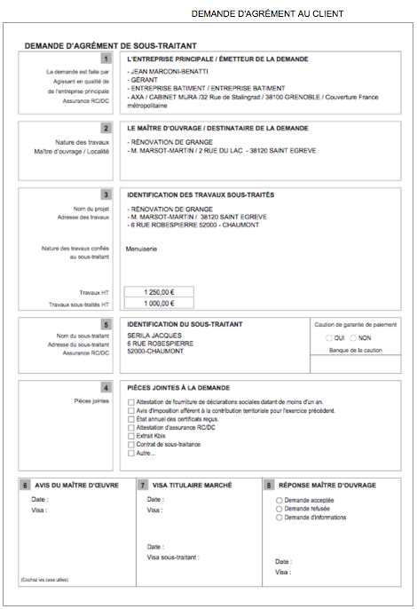 Logiciel devis facture batiment Amiba avec contrats de sous-traitance - Contrat - Demande d'agrément du sous-traitant