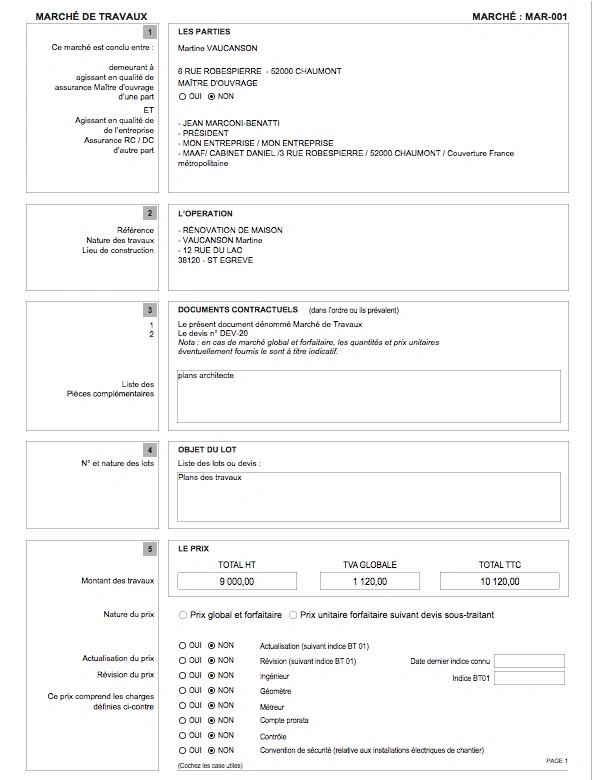 Logiciel devis facture batiment Amiba avec marché de travaux privé - Infos générales