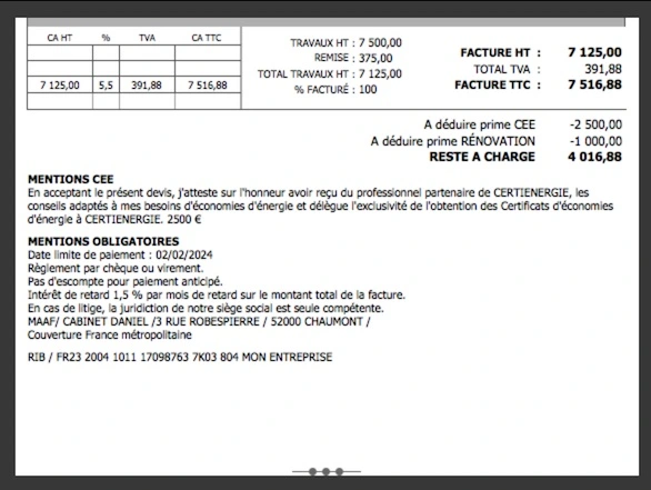 Logiciel isolation batiment Amiba Pro CEE - Déduction des primes après les totaux TTC