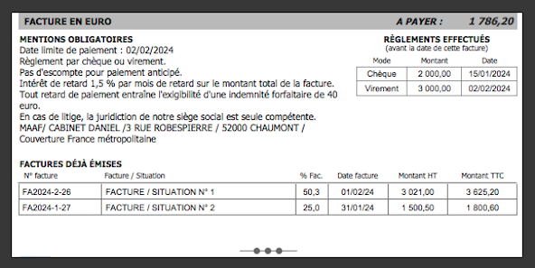 Logiciel de facturation de travaux batiment - Impression de la liste de factures du chantier