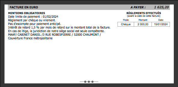 Logiciel de facturation de travaux bâtiment - Impression des règlements