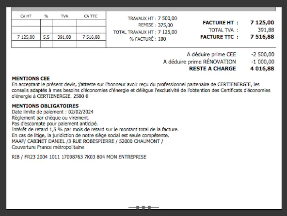 Logiciel de facturation de travaux batiment - Impression des mentions obligatoires ¨Obligés¨